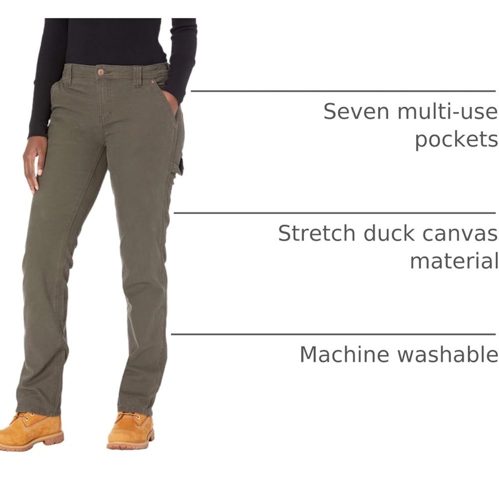 Dickies Women's Relaxed Straight Carpenter Duck Pant - Moss Green - Picture 6 of 6
